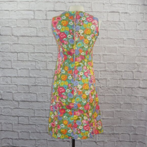 Vintage 60s Rainbow Floral Shift Dress - Picture 2 of 9